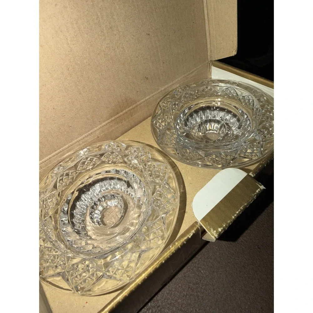 Manhattan Candle‎ Lights Moonlight 4in Crystal Votive Candle Holder Set 2 315371